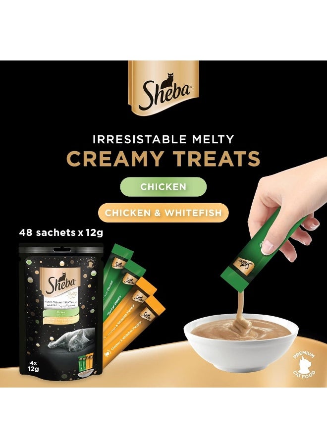 Sheba Sheba Melty Mixed Creamy Treats Chicken & White Fish Flavors Cat Food, Pack of 4 Sachets x 12 Bags x 12g, 576g  - Image 2