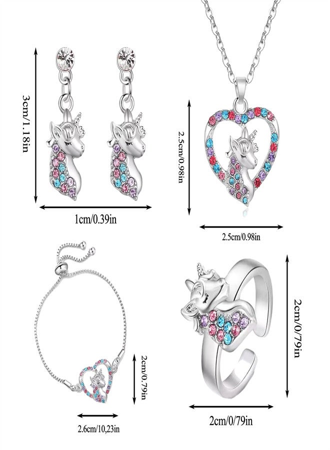 KASTWAVE Unicorn Necklace Earrings Bracelet Ring Set for Girls, CZ Diamond Pretty Jewelry for Birthday Party, Heart Jewelry Gift for Daughter Granddaughter Niece Makeup - Image 2