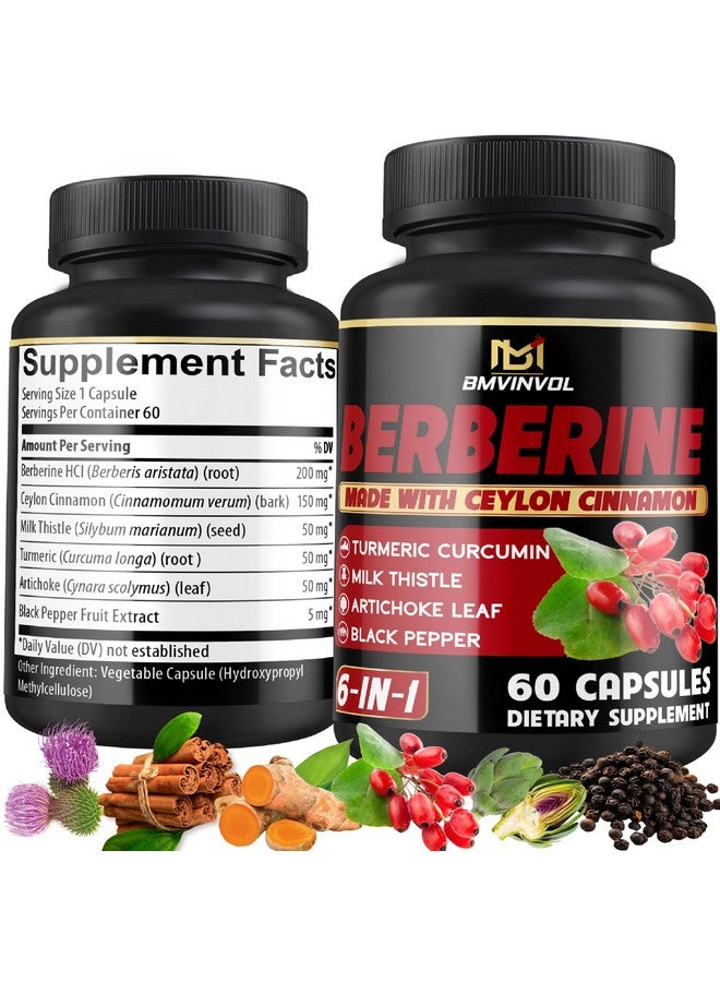 BMVINVOL Berberine Supplement with Ceylon Cinnamon, Turmeric, Artichoke, Milk Thistle - Berberine HCl Supplement Pills - 60 Capsules [2-Month Supply] - Image 1