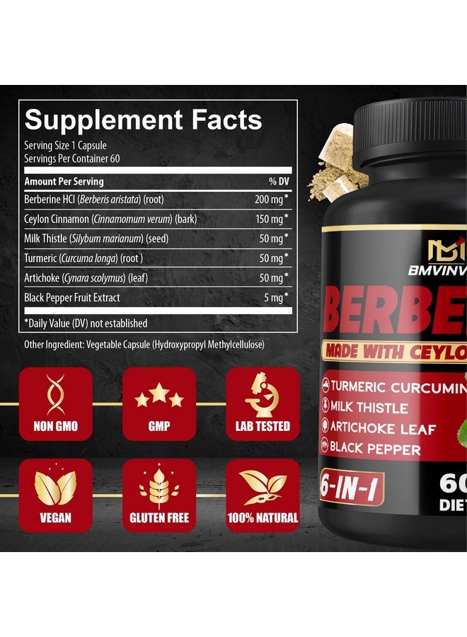 BMVINVOL Berberine Supplement with Ceylon Cinnamon, Turmeric, Artichoke, Milk Thistle - Berberine HCl Supplement Pills - 60 Capsules [2-Month Supply] - Image 2