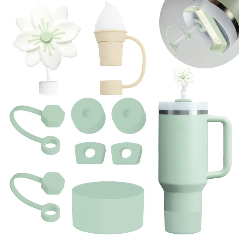 Mefaster Cup Accessories Set Includes 6Pcs Silicone Spill Proof Stopper 2Pcs Straw Cover Cap for 910 mm Straw 1Pcs Silicone Boot Compatible with Stanley Cup 40oz30oz TumblerMatcha Cream standard