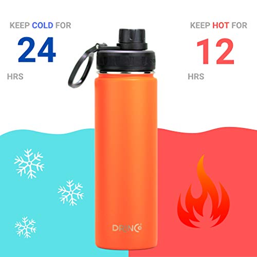 DRINCO Stainless Steel Water Bottle Spout Lid Vacuum Insulated Double Wall Water Bottle Wide Mouth (40oz 32oz 22oz 18oz 14oz) Leak Proof Keep Cold Sport Camping Hiking (22 oz, 22oz Orange) - Image 4