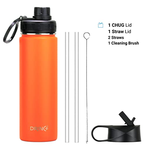 DRINCO Stainless Steel Water Bottle Spout Lid Vacuum Insulated Double Wall Water Bottle Wide Mouth (40oz 32oz 22oz 18oz 14oz) Leak Proof Keep Cold Sport Camping Hiking (22 oz, 22oz Orange) - Image 2