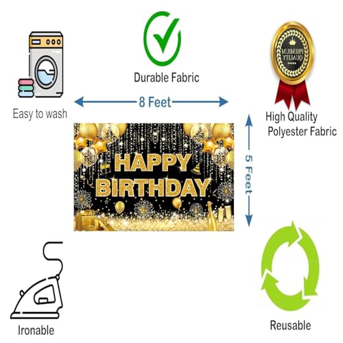 DARSHANAM WORLD Birthday Decoration Backdrop Cloth Curtain (Pack of 1, Size: 5x8 Feet) Background Enhancer Poster,Happy Birthday Sign Theme-(Polyester) (Gold & Black) - Image 3