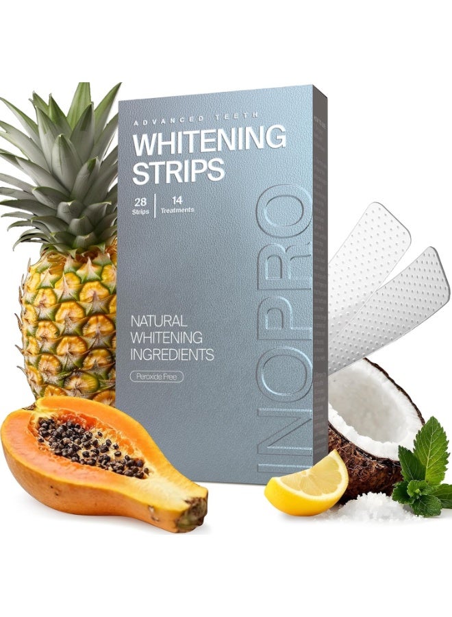InoPro Natural Teeth Whitening Strips Kit 14 Treatments - Sensitive Teeth Whitener, Peroxide Free, Enamel Safe White Strips - Instant Teeth Whitening Without The Harm (28 Strips) - Image 1