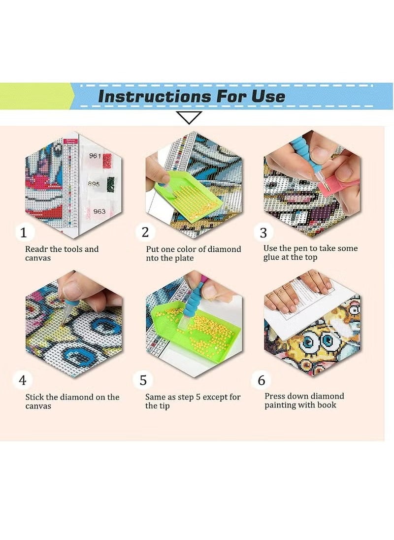 Generic 5D DIY Diamond Painting Kits for Adults, Cartoon Full Drill Round Crystal Rhinestone Embroidery Diamond Arts Craft Canvas Supply for Home Wall Deco (Sponge 12x16inch)  - Image 4