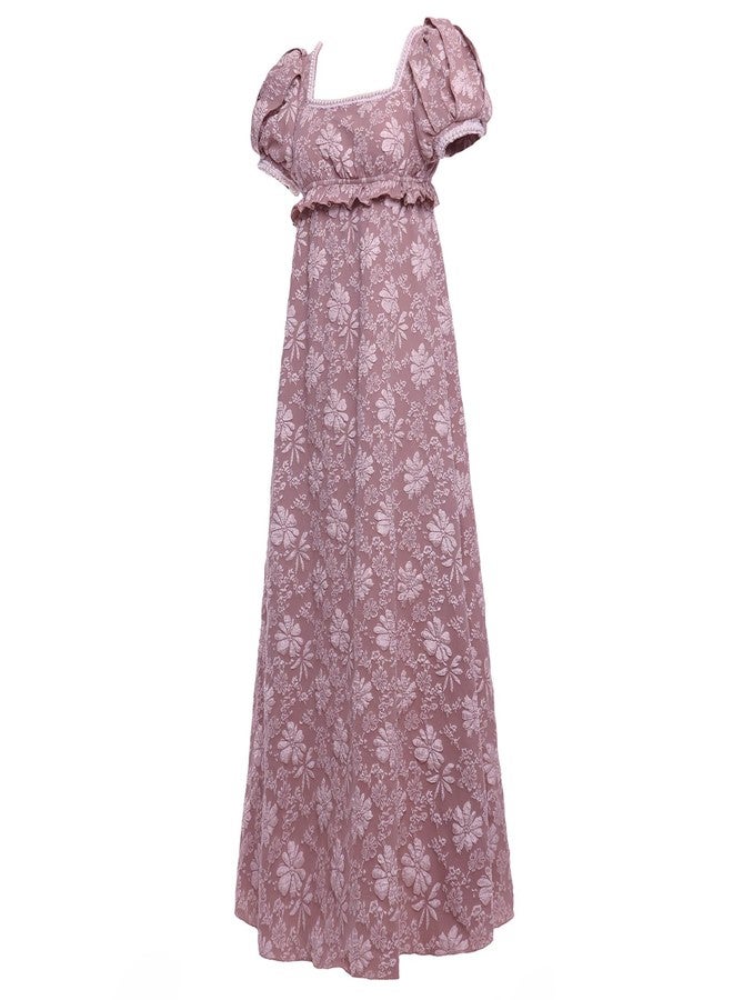 Vibsion Regency Dresses for Women Luxurious Pearl Puff Sleeve Empire Waist Victorian Dress Retro Party Gown Purple M - Image 3