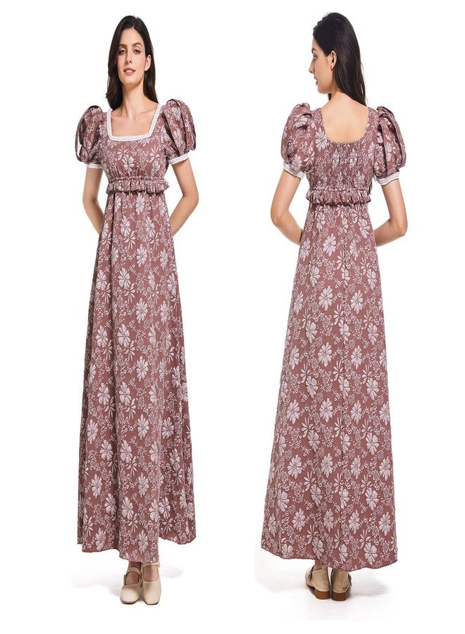 Vibsion Regency Dresses for Women Luxurious Pearl Puff Sleeve Empire Waist Victorian Dress Retro Party Gown Purple M - Image 5