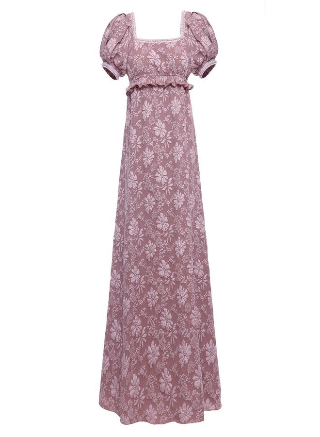Vibsion Regency Dresses for Women Luxurious Pearl Puff Sleeve Empire Waist Victorian Dress Retro Party Gown Purple M - Image 1