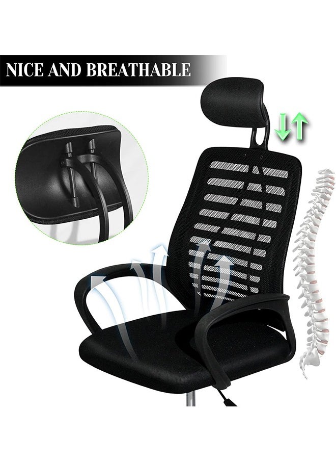CityRiya-Long - Office Chair Ergonomic Gaming Chair Home Desk Task Computer Gaming Chair with Back Lumbar Support Armrest Swivel Game Chair Modern Adjustable Rolling Executive Mesh for Women Men, Black - Image 1