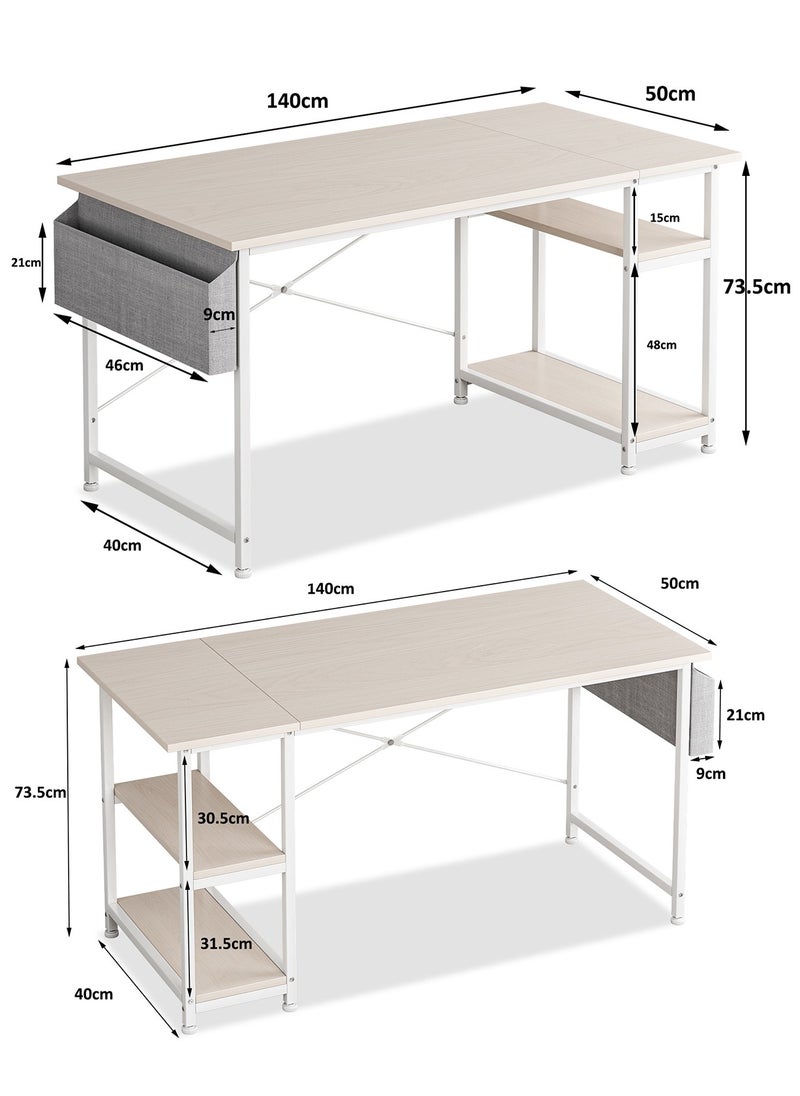 JANTENS - Gaming Computer Desk With Storage Bag, Large Office Desk with 2 Storage Shelves, Study Writing Desk with CPU Stand, PC Desk for Home Office, Bedroom, Gaming Room - Image 1