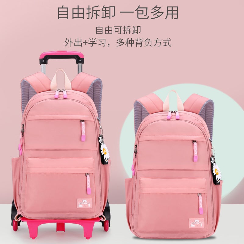 Dropshipping Trolley Schoolbags For Primary And Secondary School Students, Fashionable, Fresh, Six-Wheel Ladder Climbing, Backpack With Printing - Image 2