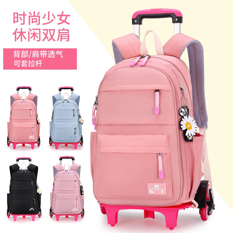 Dropshipping Trolley Schoolbags For Primary And Secondary School Students, Fashionable, Fresh, Six-Wheel Ladder Climbing, Backpack With Printing - Image 5