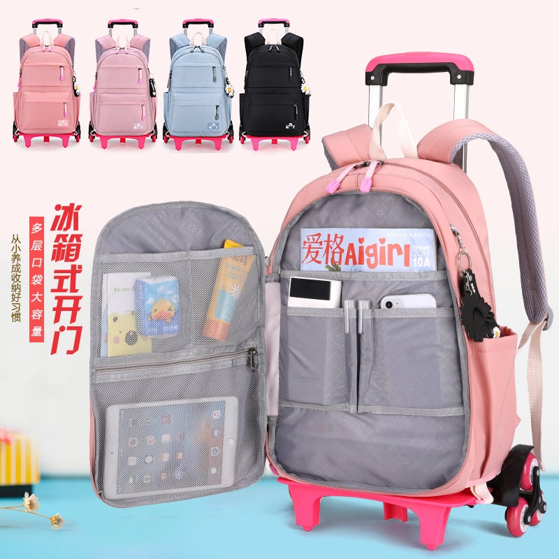 Dropshipping Trolley Schoolbags For Primary And Secondary School Students, Fashionable, Fresh, Six-Wheel Ladder Climbing, Backpack With Printing - Image 3