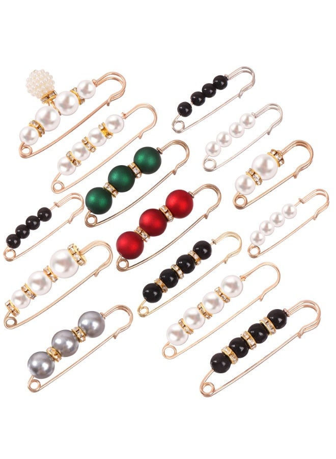 14 Pcs Pearl Decorative Safety Pins – Brooch Clips for Hijab, Scarf, Clothes & Waist Tightener, Gold & Silver - Image 1