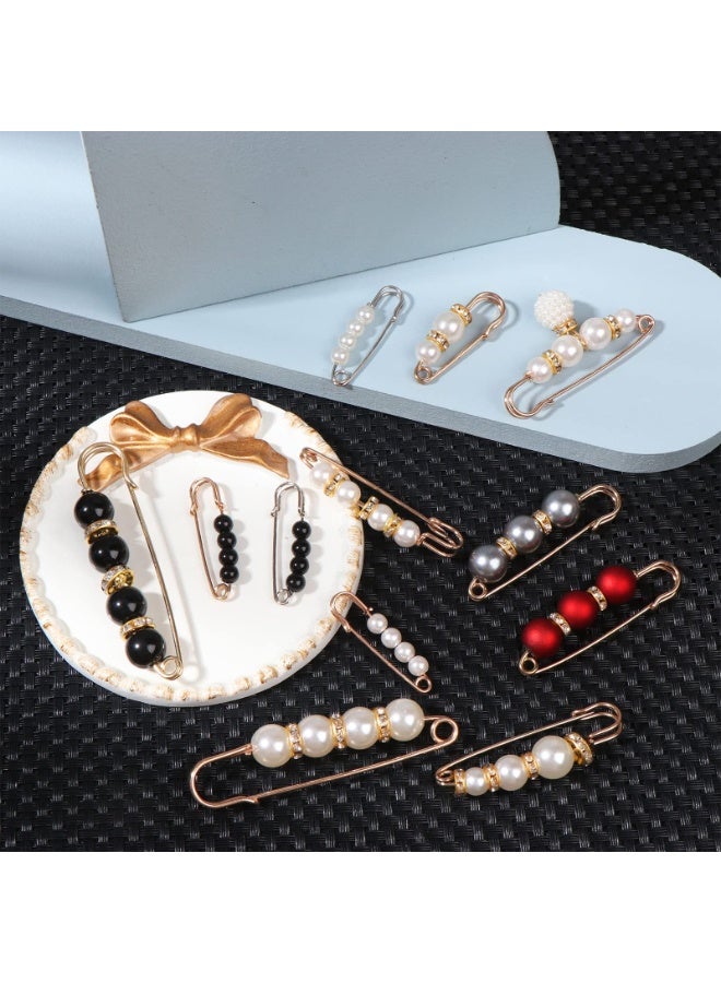 14 Pcs Pearl Decorative Safety Pins – Brooch Clips for Hijab, Scarf, Clothes & Waist Tightener, Gold & Silver - Image 4