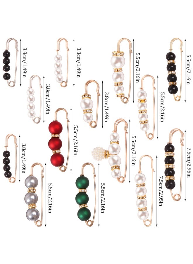 14 Pcs Pearl Decorative Safety Pins – Brooch Clips for Hijab, Scarf, Clothes & Waist Tightener, Gold & Silver - Image 3