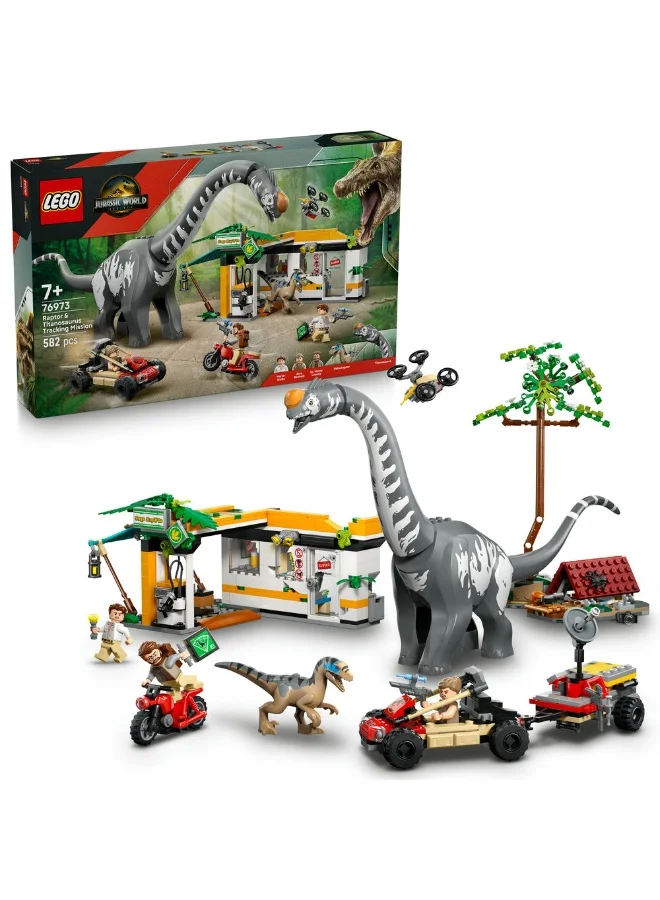 LEGO Jurassic World Raptor & Titanosaurus Tracking Mission 76973 (Age 7+, 582 Pieces)