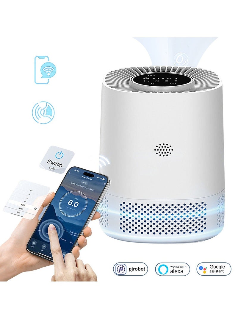 ET-LIFE Smart Air Purifier for Home Bedroom, H13 HEPA Air Filter with Real Time Air Quality Sensor, Removes 99.97% Pollen Allergies Dust Odours, Air Cleaner with Quiet Auto Mode - Image 1
