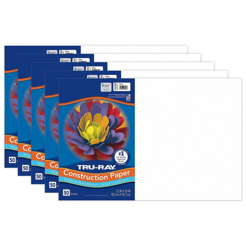 TruRay Construction Paper White 12 x 18 50 Sheets Per Pack 5 Packs - Image 2