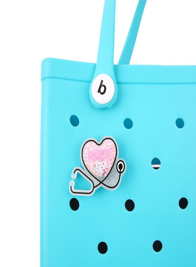 Vagocom Heart Shaped Stethoscope Charm With Sand Flowing for Bogg Bags and Simply Southern Totes,Nurse Theme Inserts Decorative Accessory for Beach Bag - Image 1