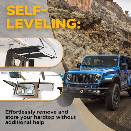 WILDGEAR مجموعة رفع إزالة السقف الصلب من وايلد جير تناسب جميع طرازات جيب رانجلر JK JL وفورد برونكو - عملية سهلة لشخص واحد تدعم أسقف بارتفاع 8-16 قدم. - Image 3