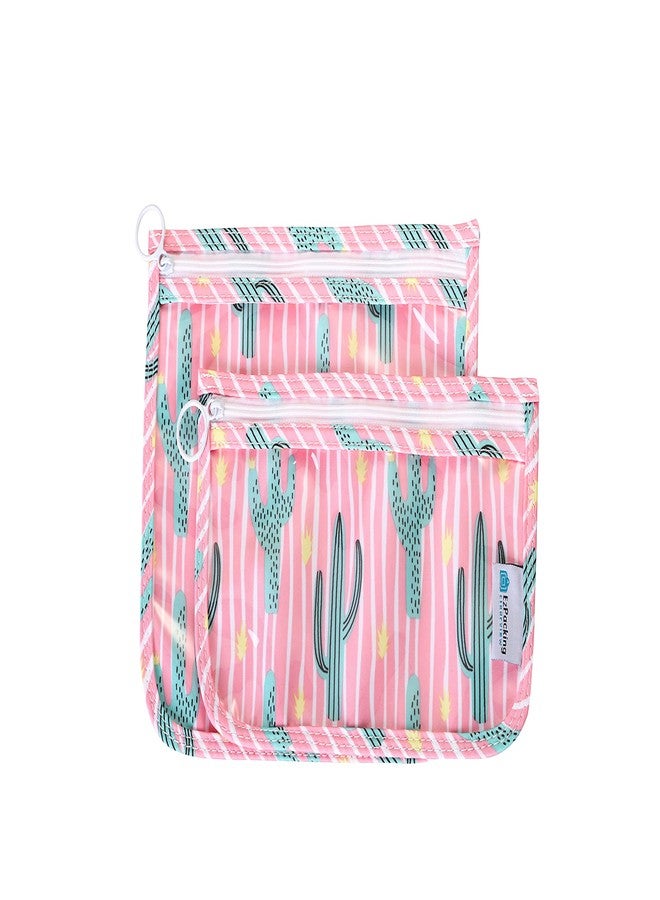 EzPacking Clear Zipper Pouches (Set of 2) / Transparent Reusable PVC Organizers for Women’s Purse or Tote Bag/Cute Slim Flat Japanese Style Watermelon Cactus Pouch for Travel (Cactus) - Image 1