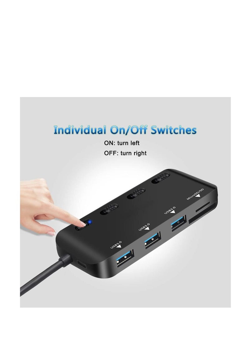 SYOSI USB Hub with SD Card Reader USB 3.0 Hub with 3 USB Ports and 2 Card Slots SD/Micro SD Card Reader - Image 3