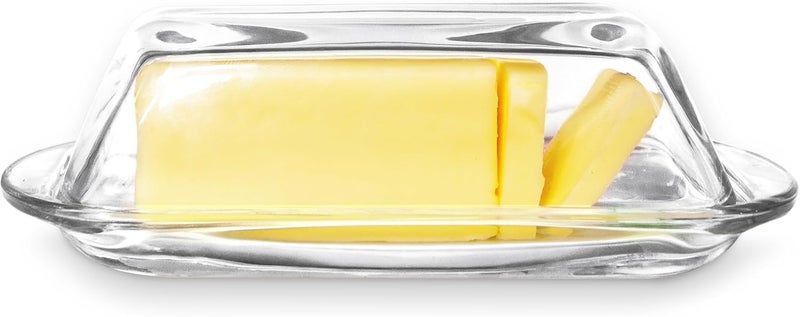 KANGAROO Decorative Clear Glass Butter Dish with Lid for Countertop & Refrigerator - Crystal Covered Butter Tray Storage Container Holder for Counter & Fridge - Best Thanksgiving Butter Dish with Lid - Image 1