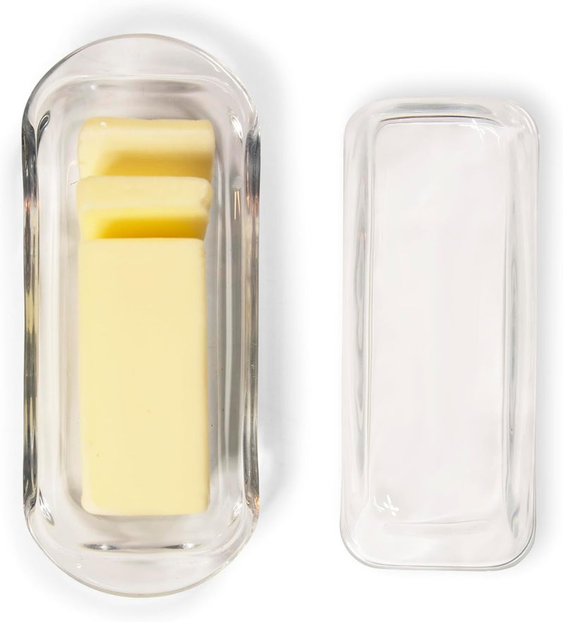KANGAROO Decorative Clear Glass Butter Dish with Lid for Countertop & Refrigerator - Crystal Covered Butter Tray Storage Container Holder for Counter & Fridge - Best Thanksgiving Butter Dish with Lid - Image 5