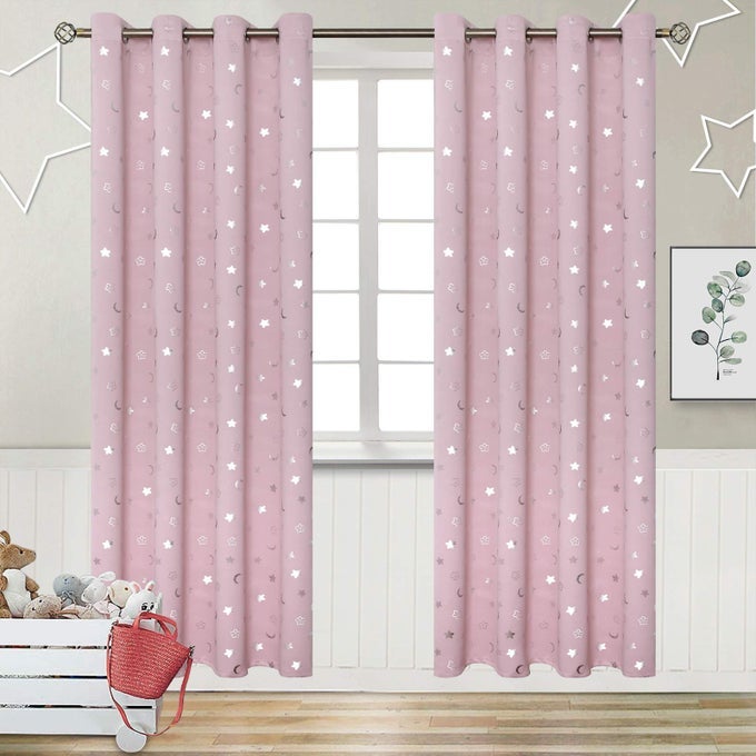 PINK CURTAINS FOR GIRLS BEDROOM 84 INCH LONG STAR AND MOON BLACKOUT CURTAINS FOR KIDS ROOM ROOM DARKENING THERMAL INSULATED WINDOW GROMMET CURTAINS FOR NURSERY 52 WIDE 2 PANELS LIGHT PINK