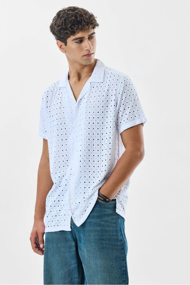 سنيتش White Textured Half Sleeve Boxy Shirt