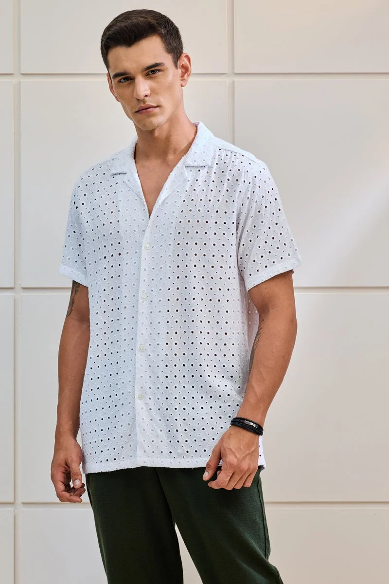 سنيتش White Textured Half Sleeve Boxy Shirt