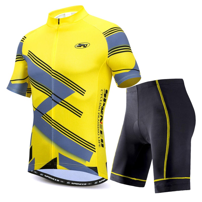 sponeed Cycle Men Jersey and Padded Shorts Sets Team Bike Wear Pro Cyclist Uniforms Biking Polo US M Yellow - Image 1