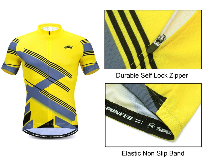 sponeed Cycle Men Jersey and Padded Shorts Sets Team Bike Wear Pro Cyclist Uniforms Biking Polo US M Yellow - Image 3