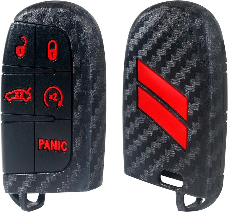 REMOCH Key Fob Cover for Dodge - 2PCS Carbon Fiber Red - Image 1