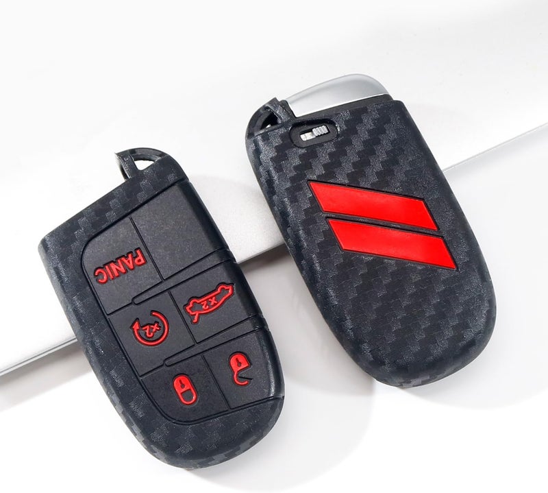 REMOCH Key Fob Cover for Dodge - 2PCS Carbon Fiber Red - Image 3