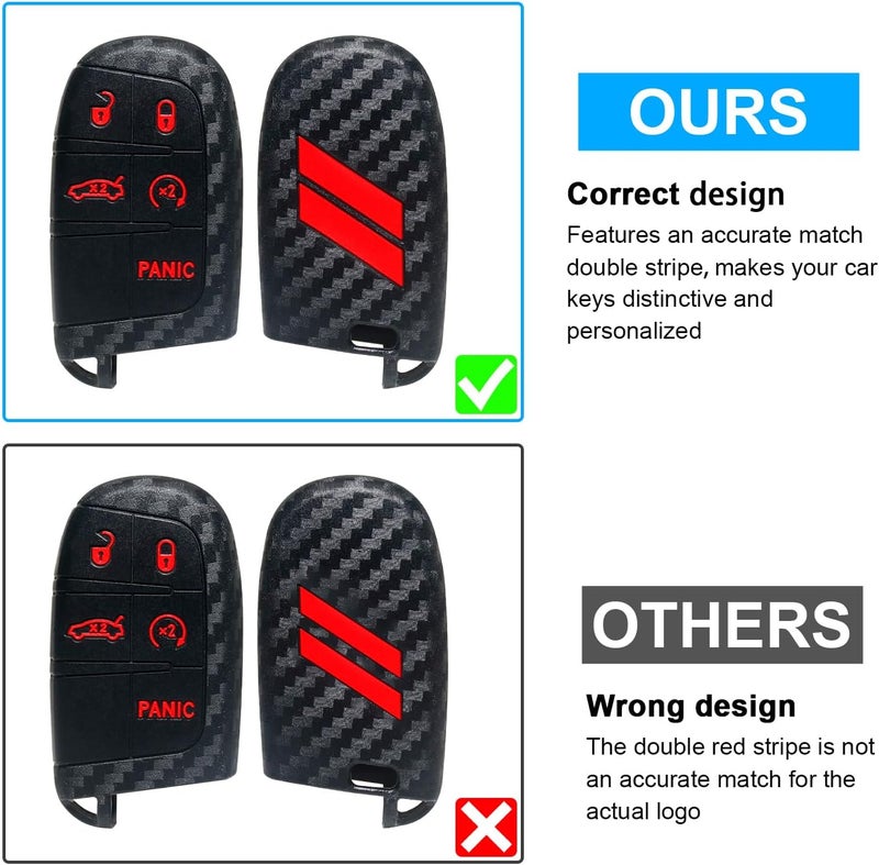 REMOCH Key Fob Cover for Dodge - 2PCS Carbon Fiber Red - Image 2