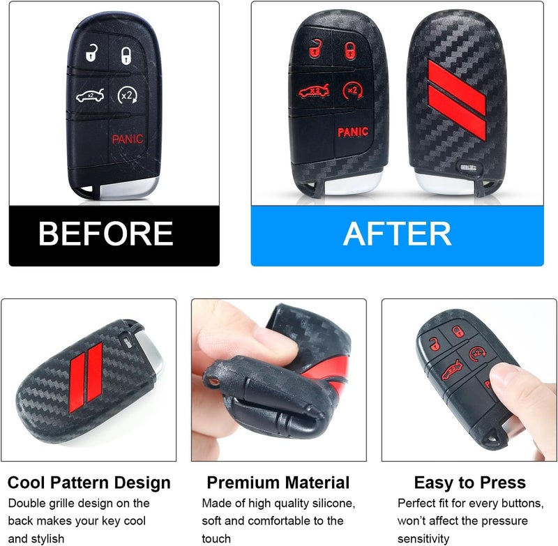 REMOCH Key Fob Cover for Dodge - 2PCS Carbon Fiber Red - Image 4