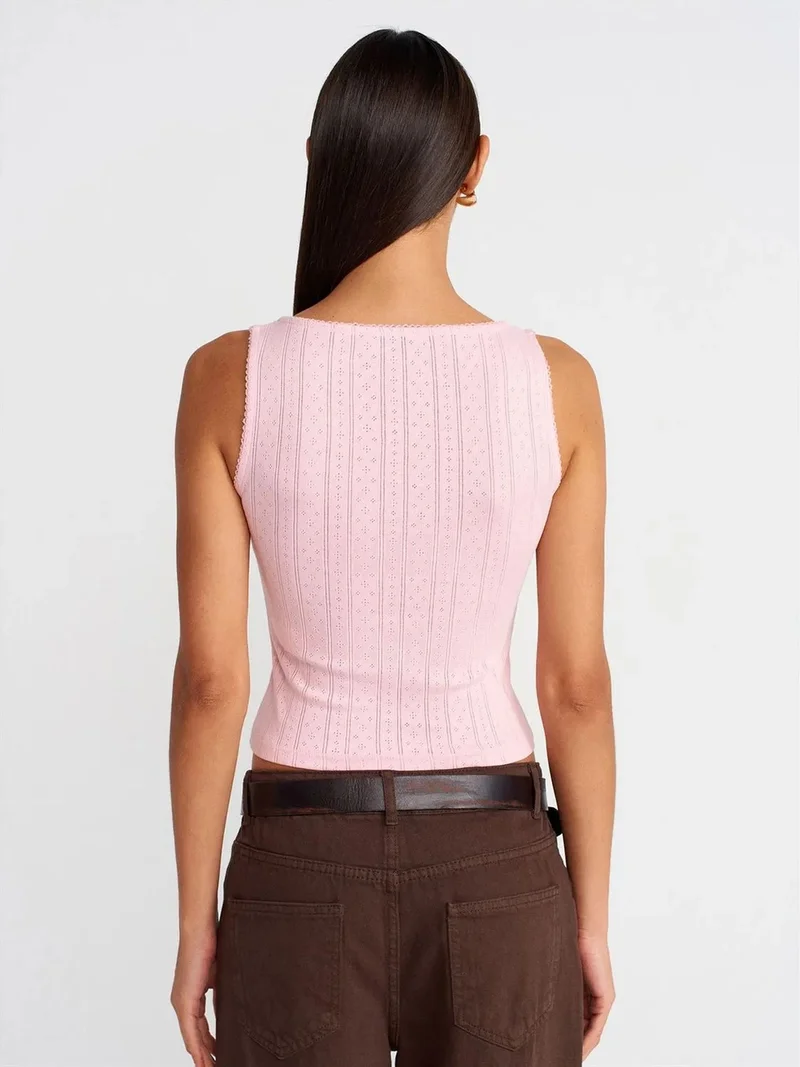 Dilvin DILVIN Slim Fit Ribbed Cotton Square-Neck Blouse