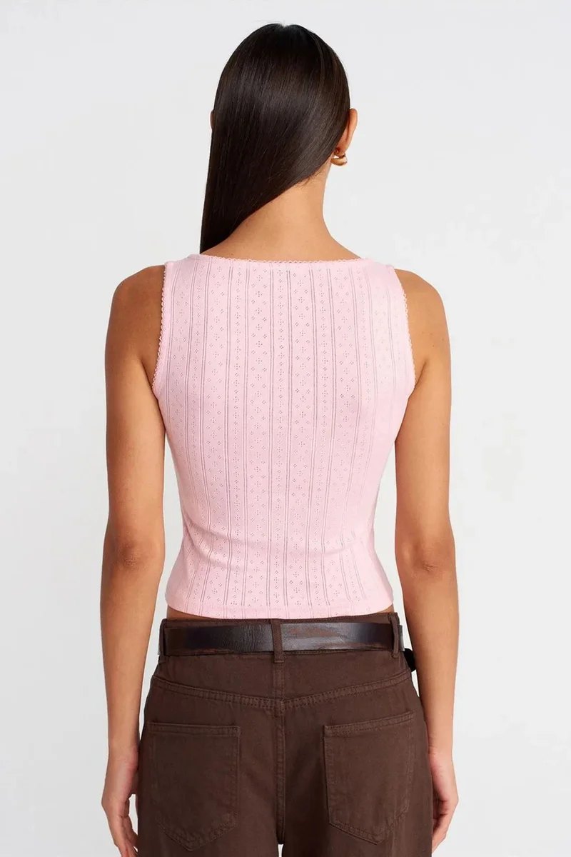 Dilvin Blush Pink DILVIN Slim Fit Ribbed Cotton Square-Neck Blouse for Women | Best Price UAE