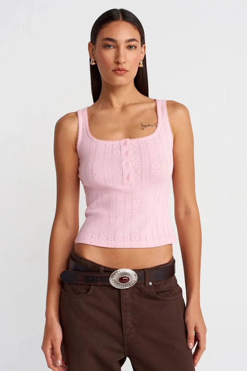 DILVIN Slim Fit Ribbed Cotton Square-Neck Blouse