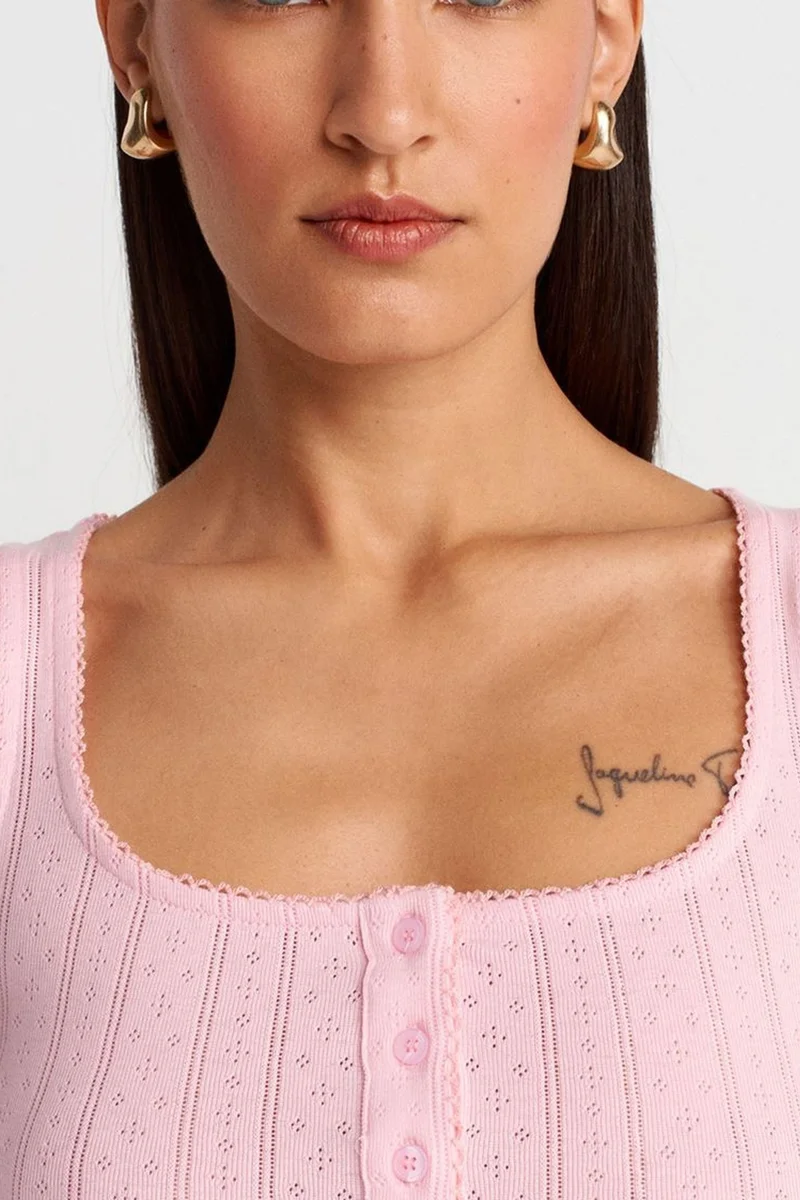 Dilvin Blush Pink DILVIN Slim Fit Ribbed Cotton Square-Neck Blouse for Women | Best Price UAE