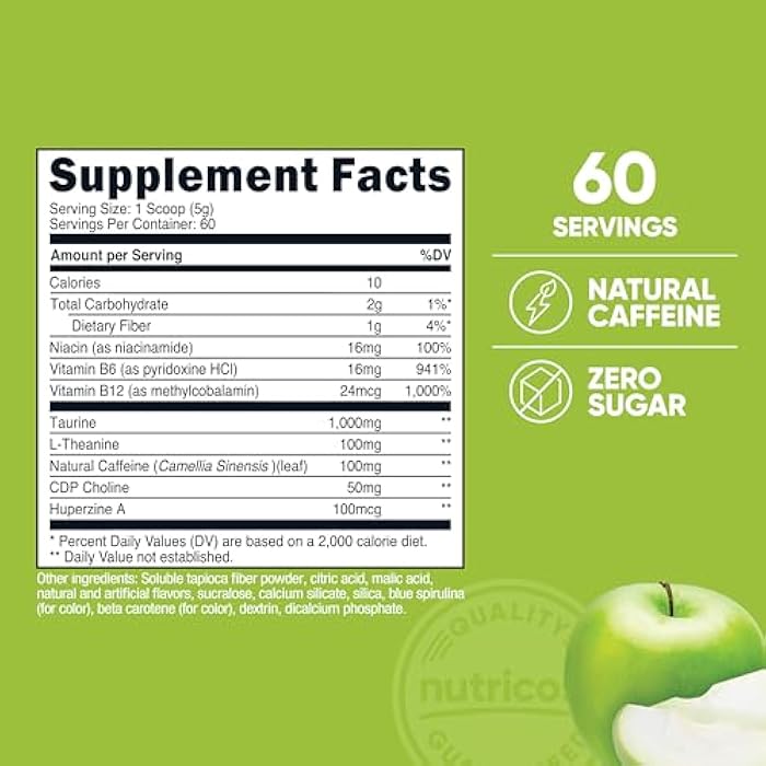 Nutricost Energy Complex (Green Apple) (60 Servings) - Clean Energy Powder, 300g Dietary Supplement - Image 2
