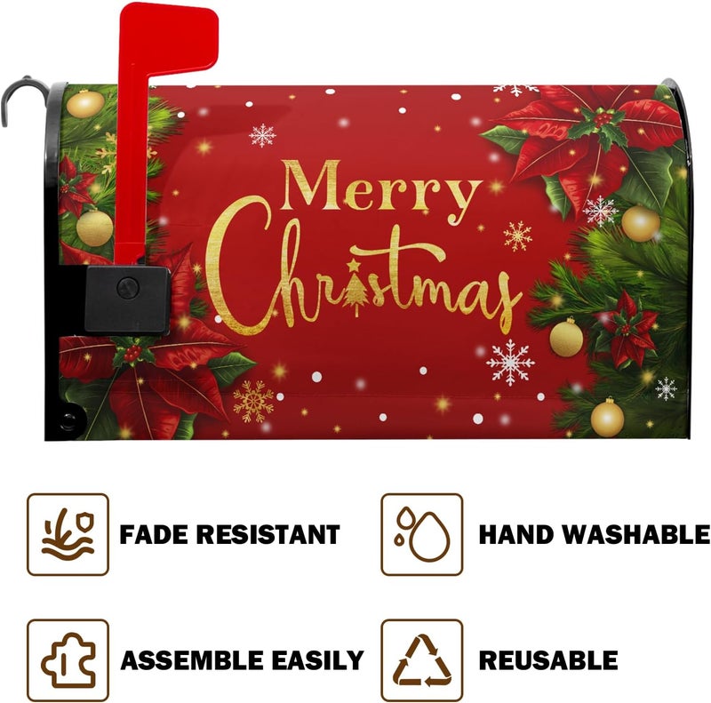 Farg Merry Christm Mailbox Cover Winter Snowflake Xmas Magnetic Mailbox Covers 21" X 18" Bells Mail Box Covers Magnetic Standard Size for Yard Home Decor - Image 5