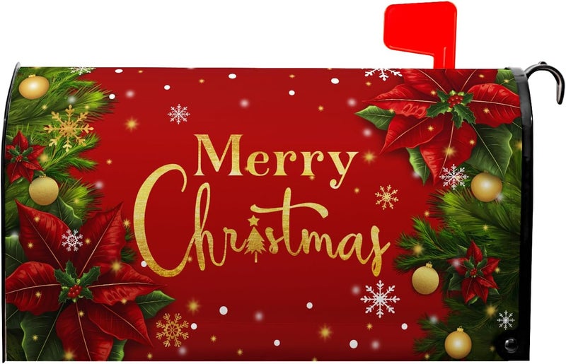 Farg Merry Christm Mailbox Cover Winter Snowflake Xmas Magnetic Mailbox Covers 21" X 18" Bells Mail Box Covers Magnetic Standard Size for Yard Home Decor - Image 1