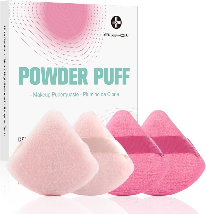 EIGSHOW Triangle Makeup Powder Puff Face Sponge Soft Plush Powder Sponge Suitable for Baking Powder Makeup or Blush Pink and Beige Pack of 4 M113