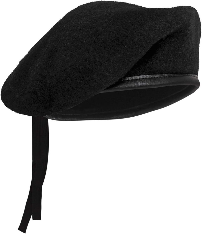Rothco G.I. Style Wool Beret in Black - Adjustable Fit with Drawstring - Image 1