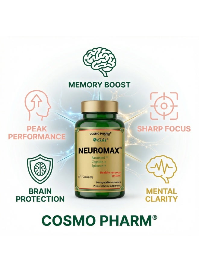 Cosmo Pharm Neuromax Brain & Memory | Citicoline, Bacopa & Ginkgo, Supports Focus & Cognitive Function | 90 Vegetable Capsules - Image 3