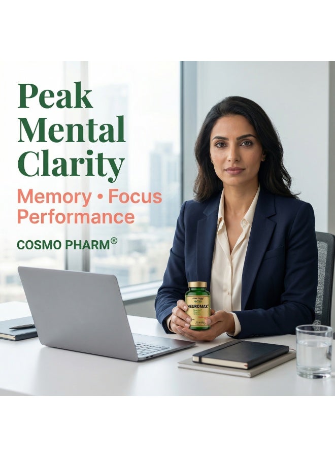 Cosmo Pharm Neuromax Brain & Memory | Citicoline, Bacopa & Ginkgo, Supports Focus & Cognitive Function | 90 Vegetable Capsules - Image 4